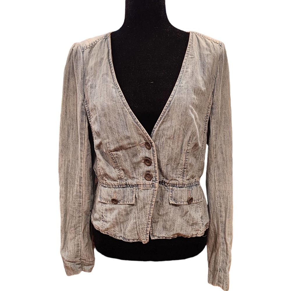 Juicy Couture Y2k Light Blue Denim 3-Button Peplum Jacket Size Medium